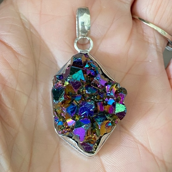 Titanium Druzy 925 Sterling Silver Necklace Pendant - Picture 1 of 4